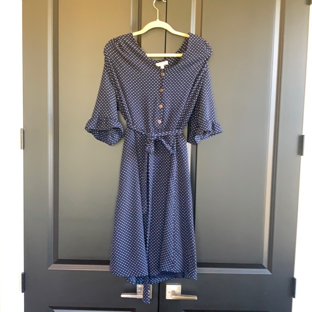 3X Navy Blue polka dotted dress